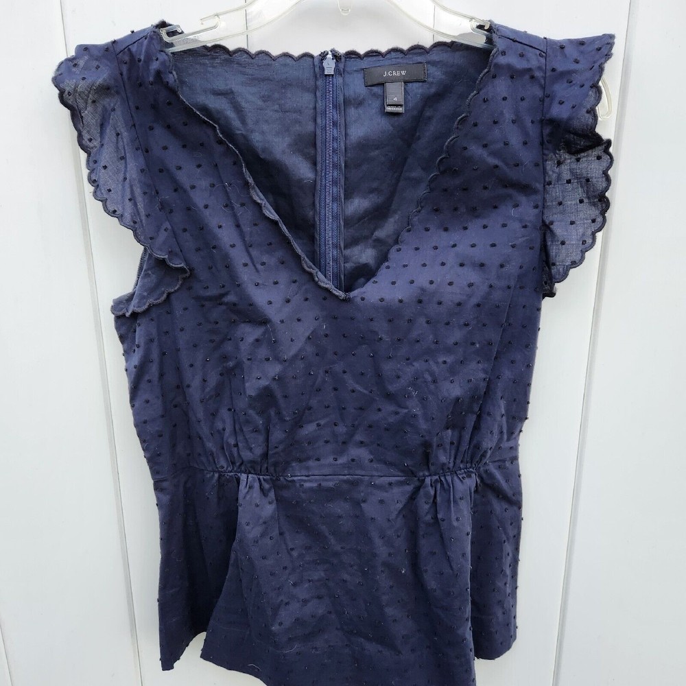 J. Crew Navy Swiss Dot Flutter Sleeve Blouse